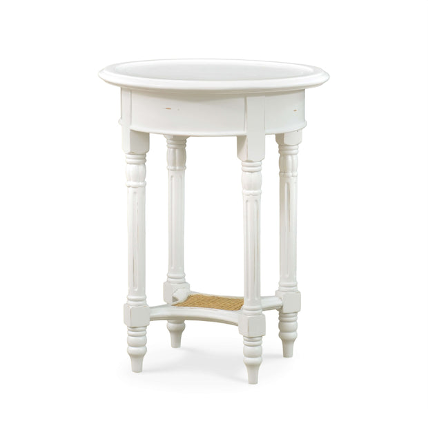 Montego Side Table in White Harvest w/ Rattan Natural Shelf