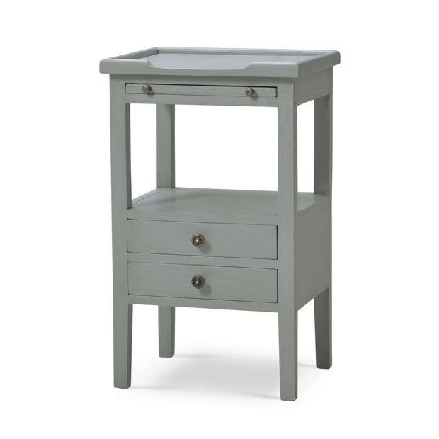Eton 2 Drawer Side Table w/ Pull Out Shelf in Grey Charleston