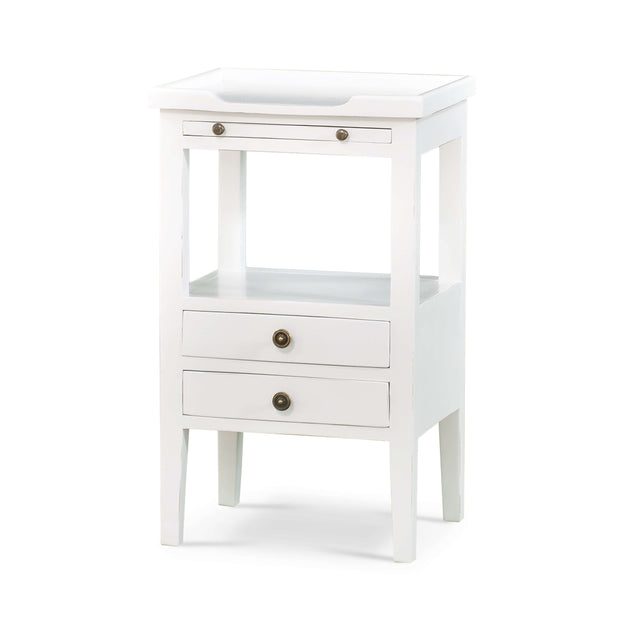 Eton 2 Drawer Side Table w/ Pull Out Shelf in Architectural White