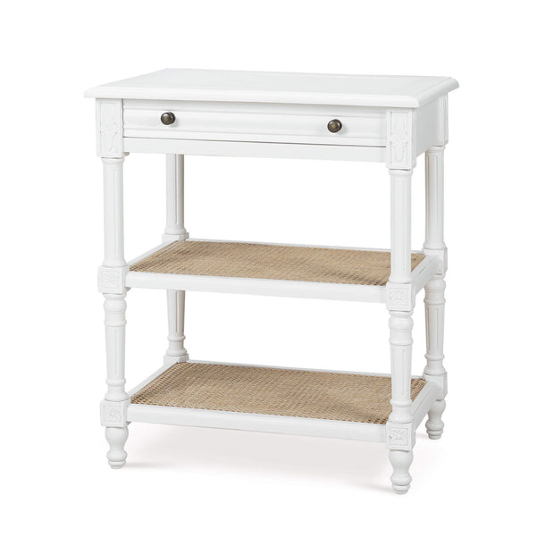 Melissa Side Table in Architectural White w/ Rattan Natural on Shelves