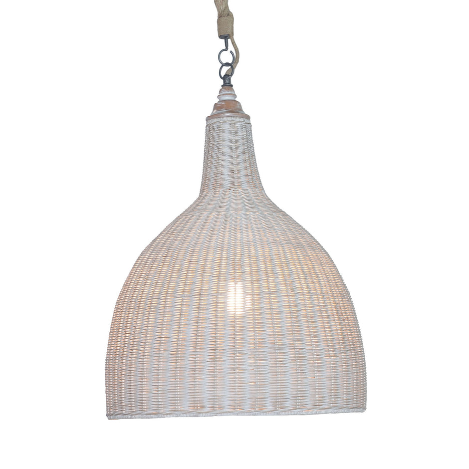 Hampton Rattan Pendant Large in White Wash