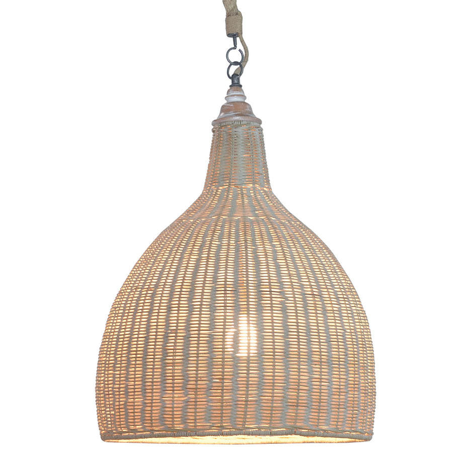 Hampton Rattan Pendant Medium in White Wash