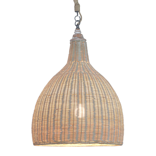 Hampton Rattan Pendant Medium in White Wash