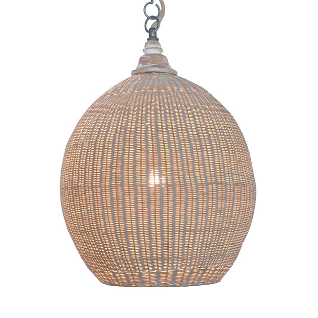 Ball Rattan Pendant in White Wash