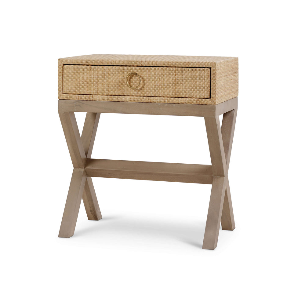 Renoir Bedside Table Wrapped in Natural Rattan w/ Sandbar Legs