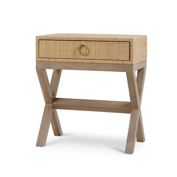 Renoir Bedside Table Wrapped in Natural Rattan w/ Sandbar Legs