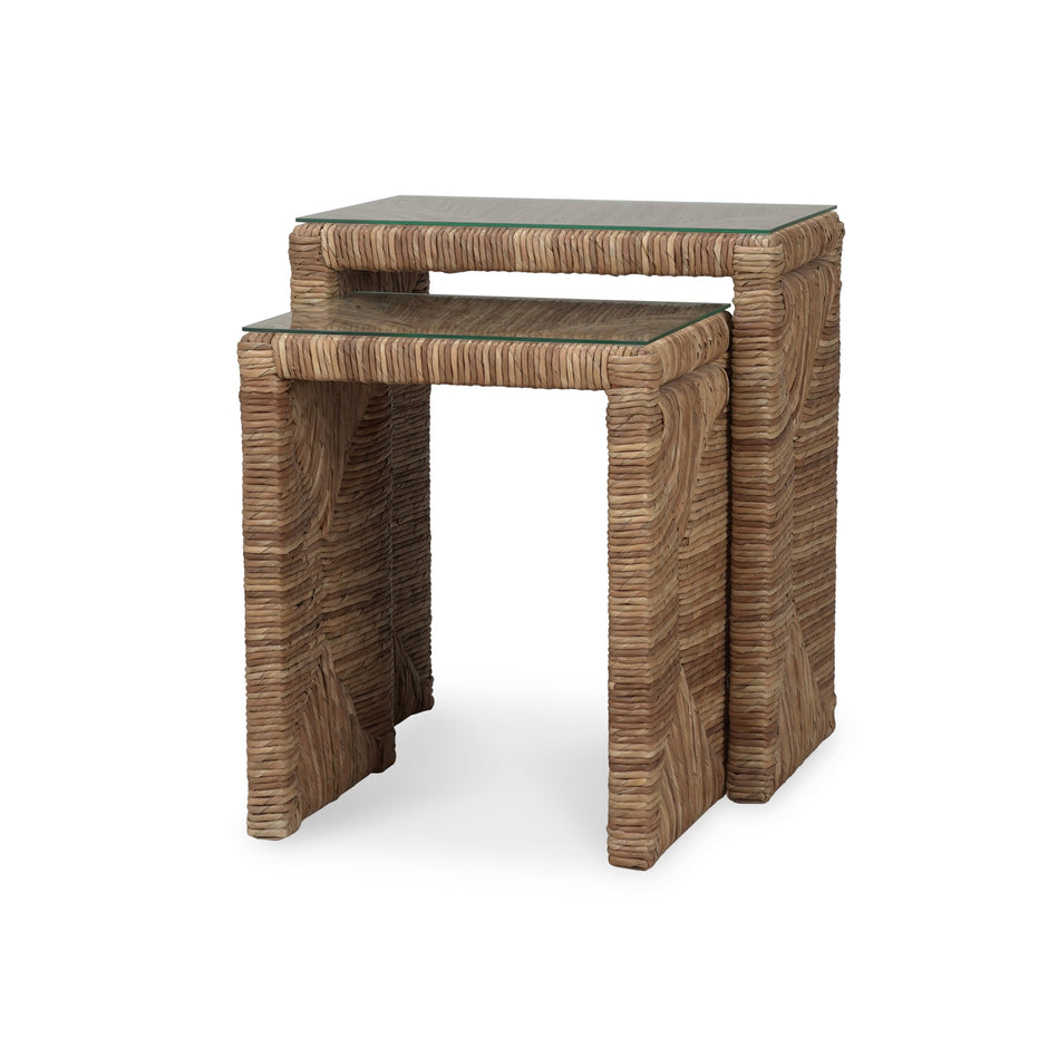 Tuscan Rush Nesting Table Set 2 w/ Tempered Glass