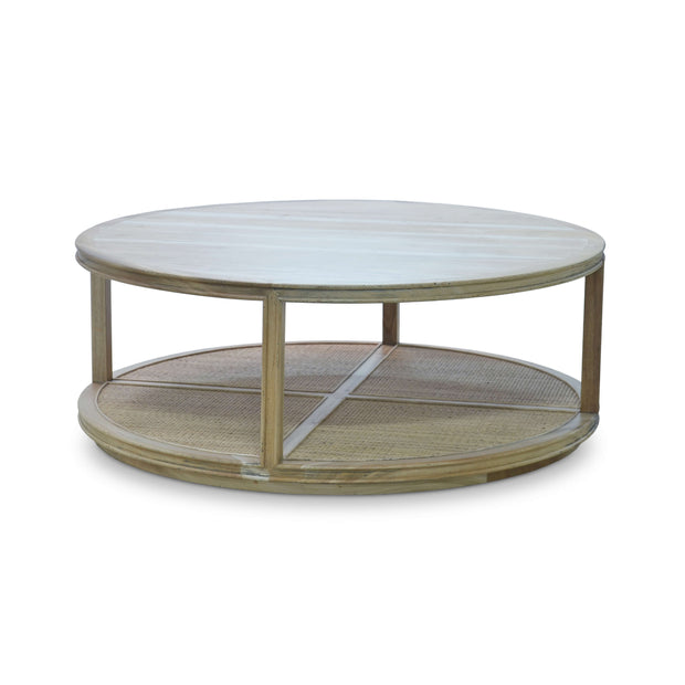 Cohan Round Coffee Table In Fruitwood w/ Rattan Natural