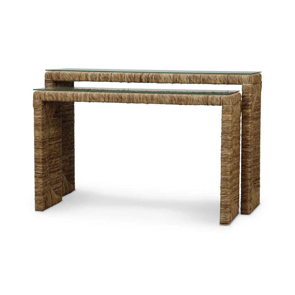 Tuscan Rush Nesting Console w/ Tempered Glass