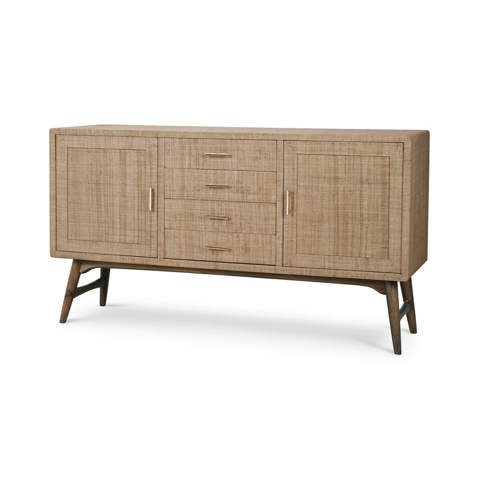 Pierre Mid Century Buffet Wrapped in Raw Raffia w/ Straw Wash Legs
