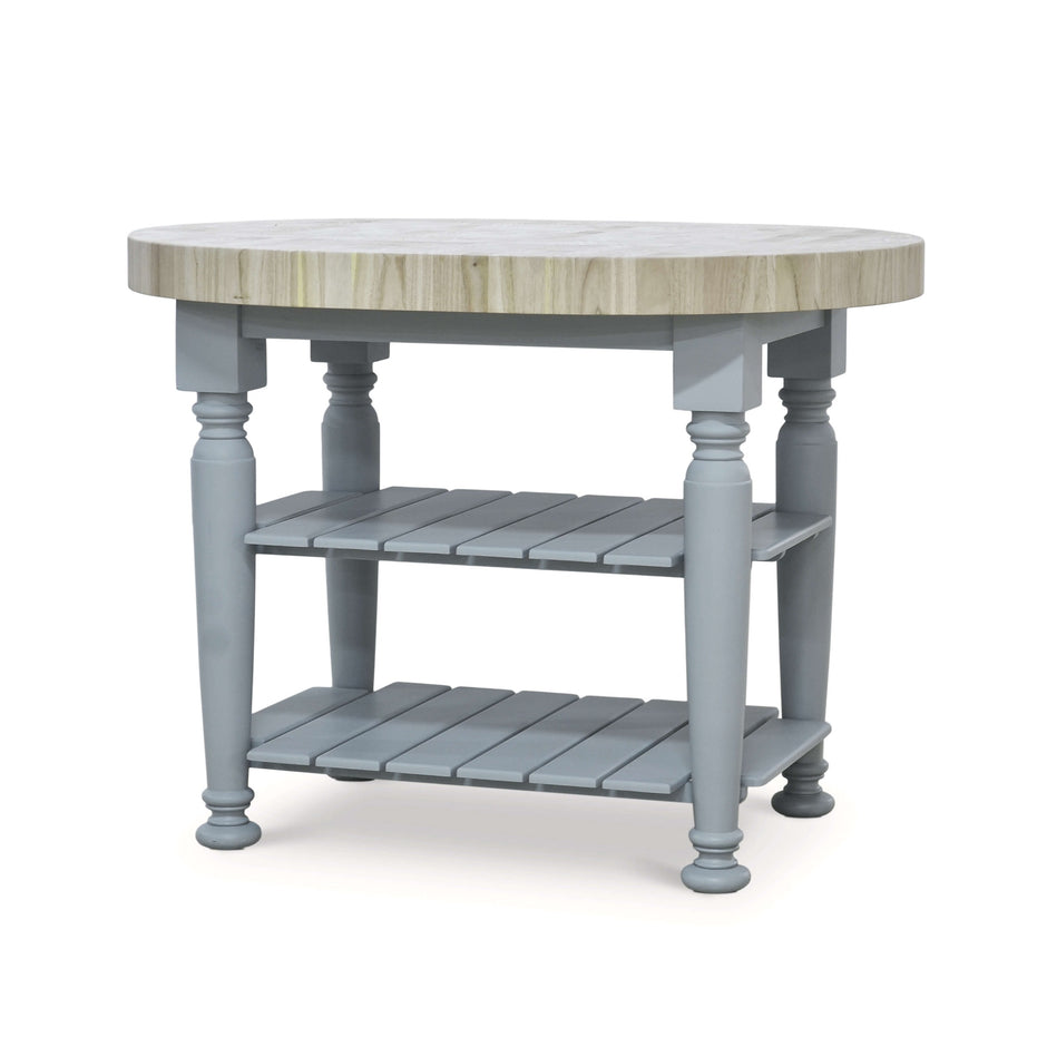 Farmhouse Butcher Block Kitchen Island in Pale Blue