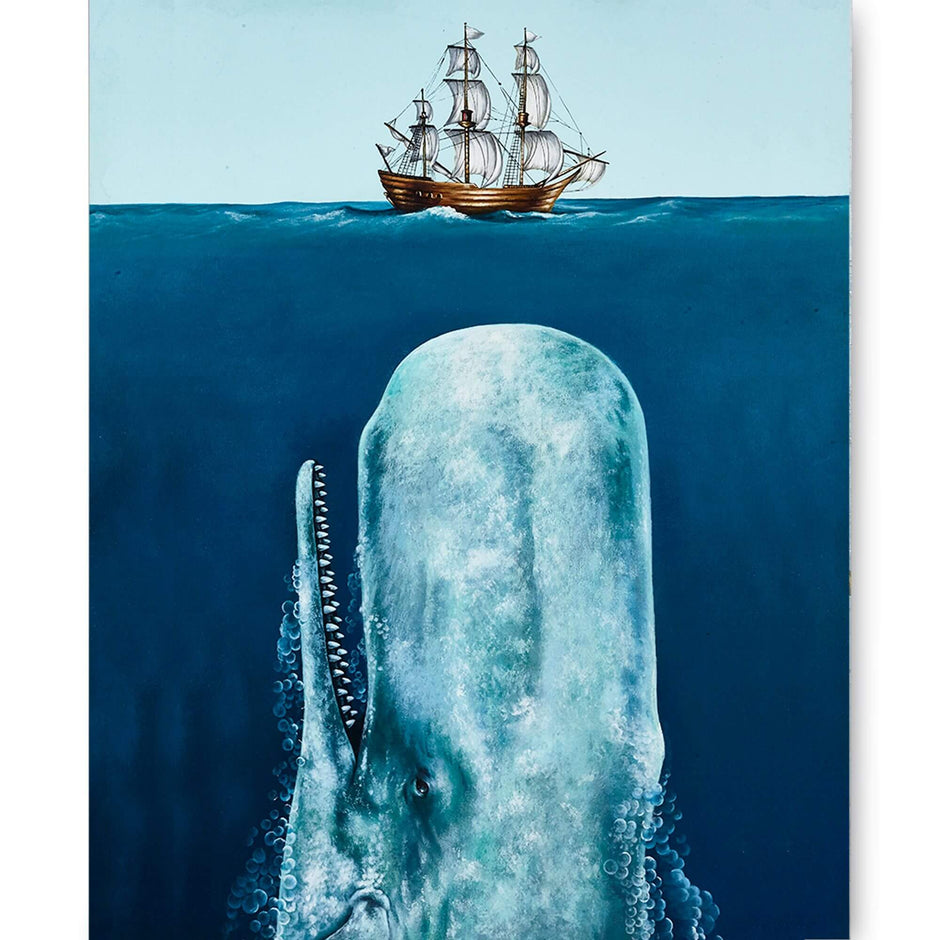 Whale and Ship on Canvas 36 x 48 w/o Frame