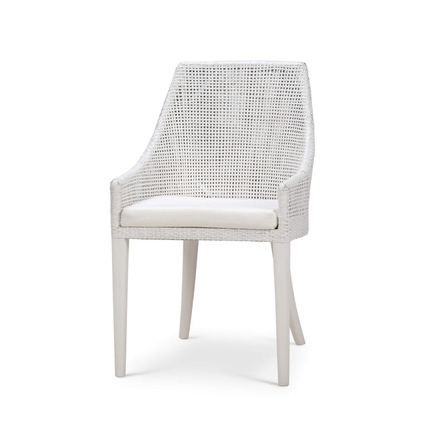 Savanah Dining Chair in True White Rattan & Legs w/ Arctic White Seat Cushion