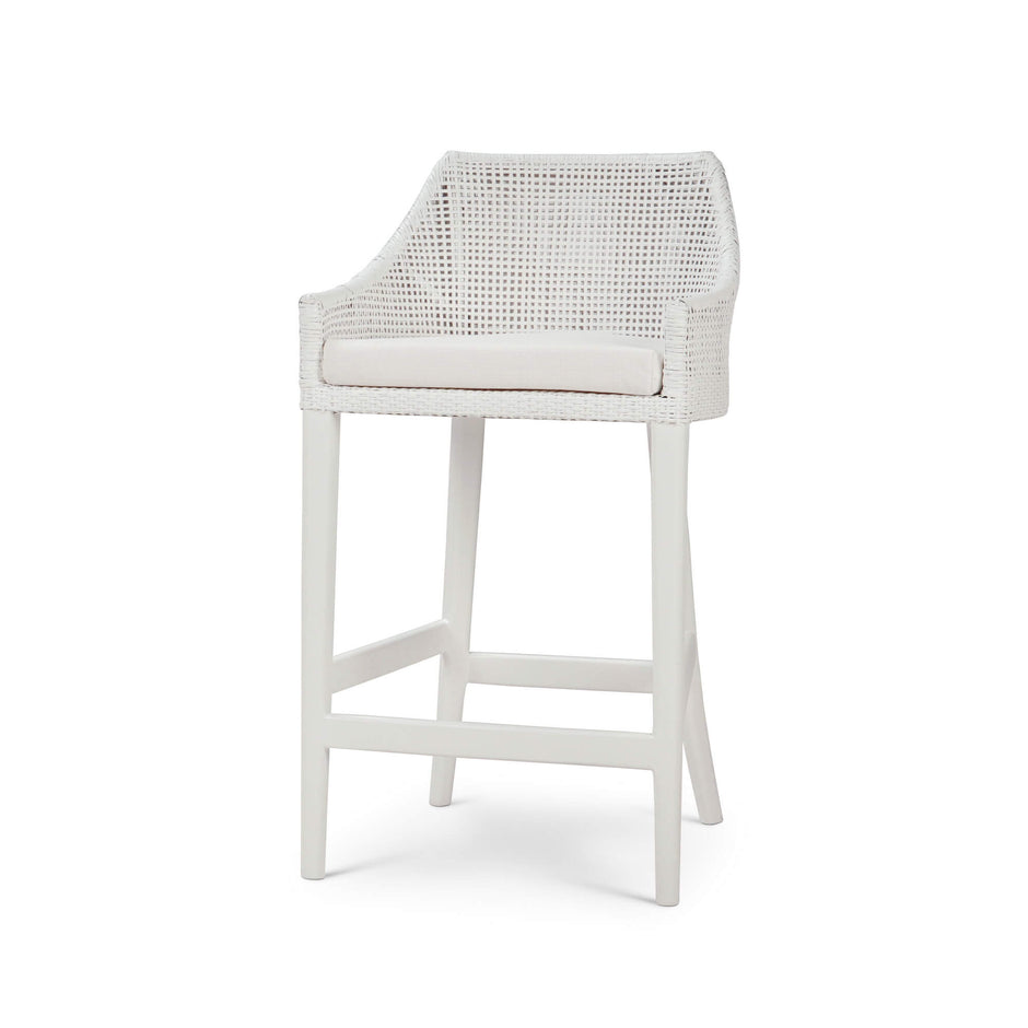 Savanah Counter Stool in True White Rattan & Legs w/ Arctic White Seat Cushion