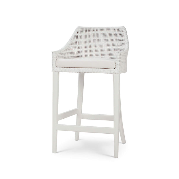Savanah Counter Stool in True White Rattan & Legs w/ Arctic White Seat Cushion