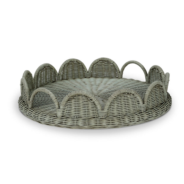 Scalloped Round Rattan Tray