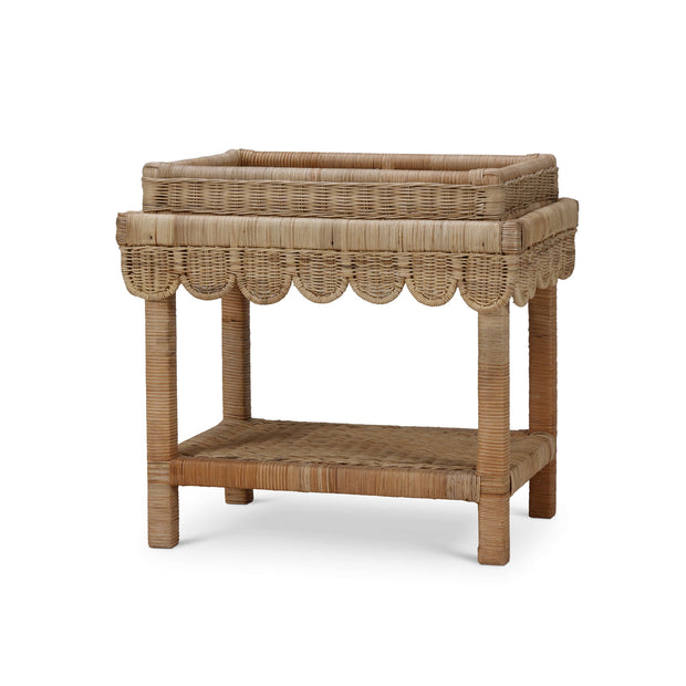 Scallop Rattan Side Table w/ Tray
