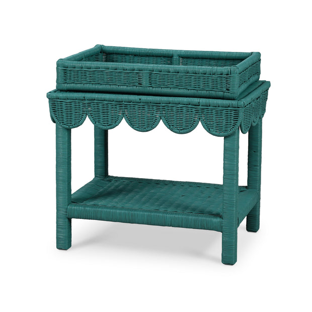 Scallop Rattan Side Table w/ Tray