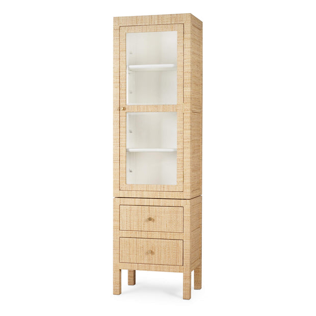 Kagu Tall Cabinet Wrapped in Natural Rattan w/ True White Interior