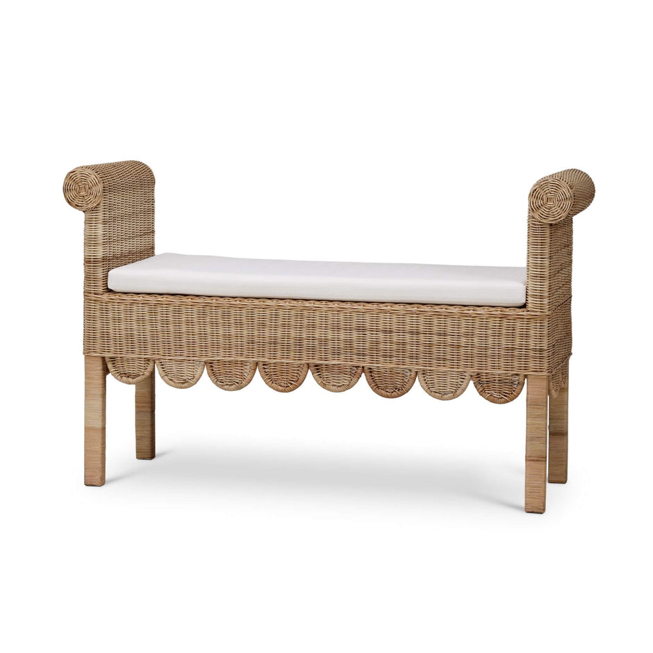 Newport Scalloped Rattan Bench