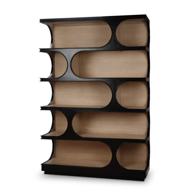 Vannes Crescent Bookcase in Batavia Black w/ Sandbar Interior