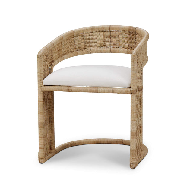 Hampton Dining Chair in Rattan Natural w/ Arctic White Performance Fabric Cushion