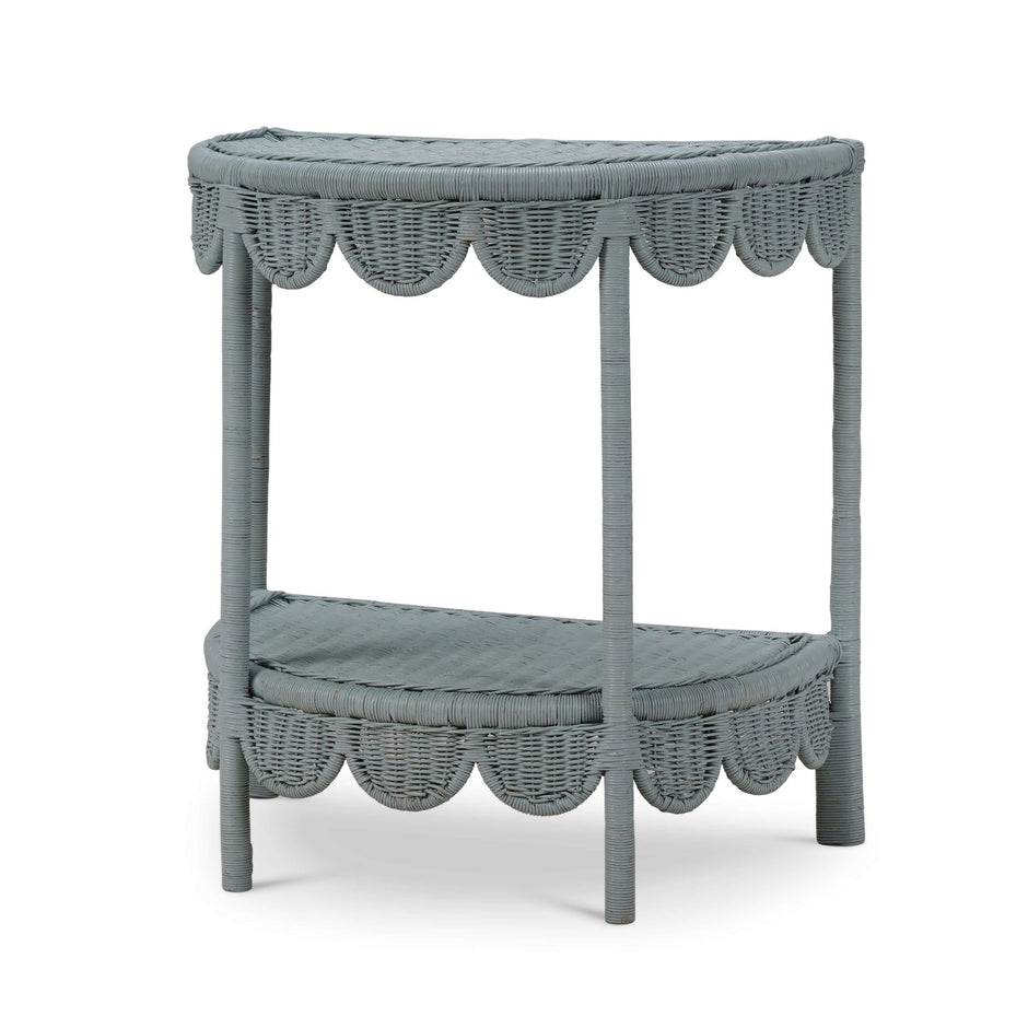 Scalloped Half Round Rattan Side Table