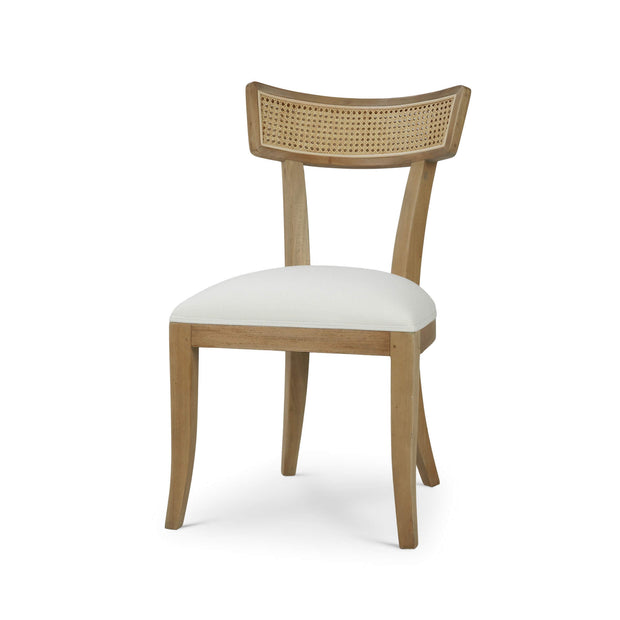 Beatrice Dining Chair in Fruitwood w/ Arctic White Performance Fabric & Rattan Natural on Back