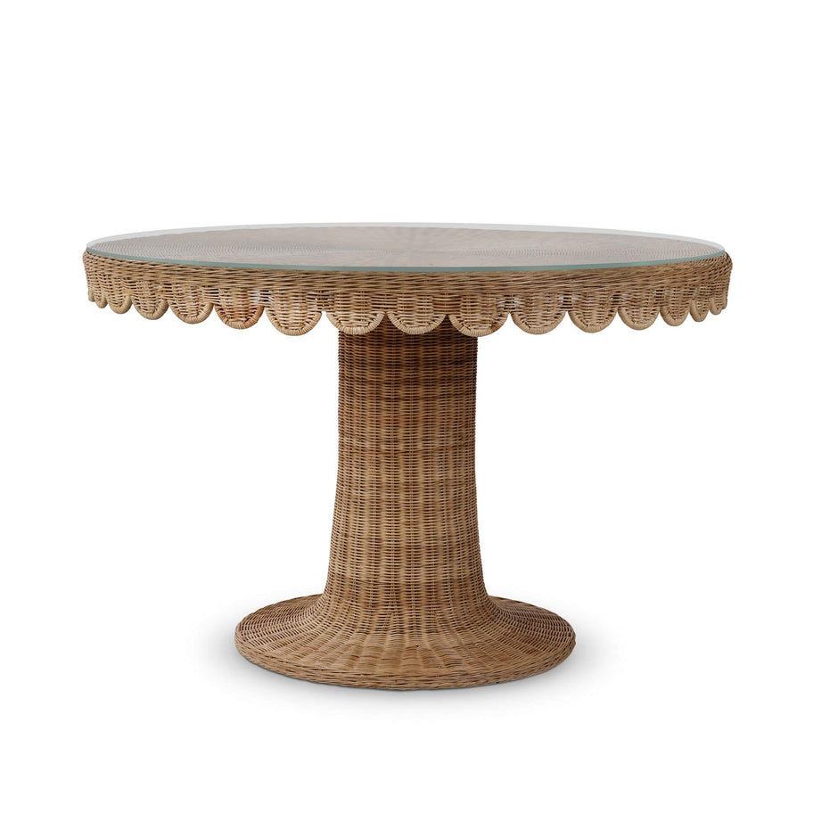 Scalloped Round Rattan Dining Table 48'' w/ Tempered Glass