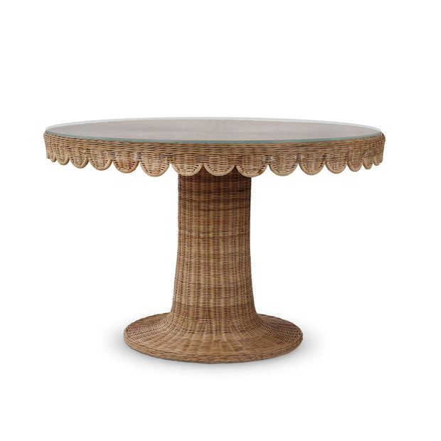 Scalloped Round Rattan Dining Table 48'' w/ Tempered Glass