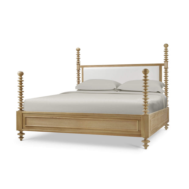 Milano Upholstered King Bed In Fruitwood w/ Arctic White Performance Fabric