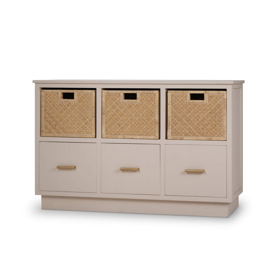 Dakota Storage Unit w/ 3 Drawers & Rattan Baskets