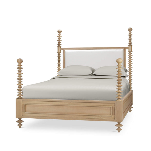 Milano Upholstered Queen Bed In Fruitwood w/ Arctic White Performance Fabric