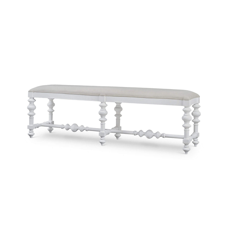 Savannah Large Bench in True White w/ Natural Performance Fabric