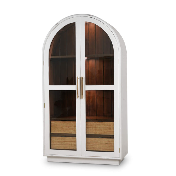 Vannes Display Cabinet in White Harvest w/ Straw Wash Interior & 3 LED