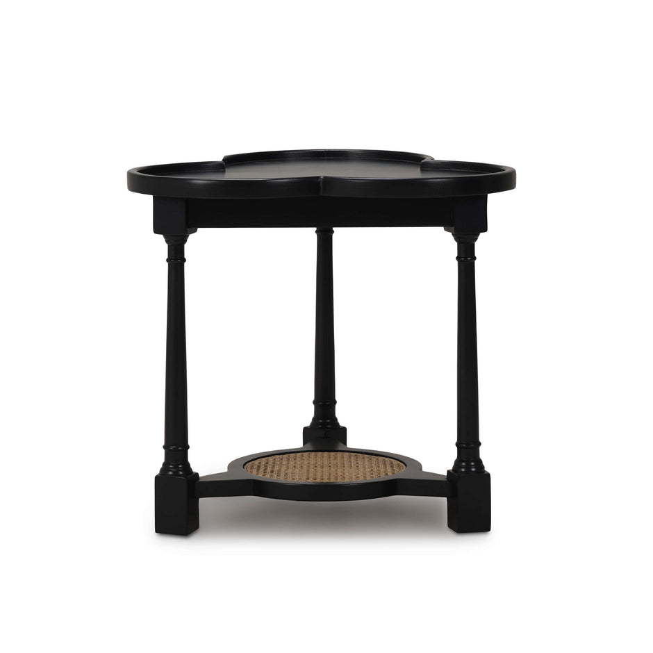Clover End Table in Batavia Black w/ Natural Rattan
