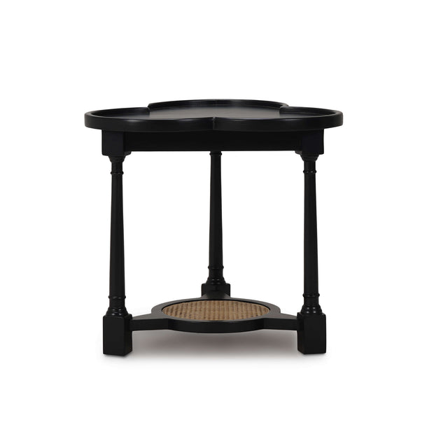 Clover End Table in Batavia Black w/ Natural Rattan