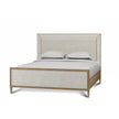 Belgravia Upholstered King Bed in Sandbar. Upholstered in Dinara Natural Fabric w/ White Rattan