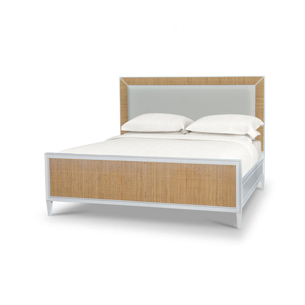 Belgravia Upholstered Bed w/ Rattan King - True White * (comes without distressing)