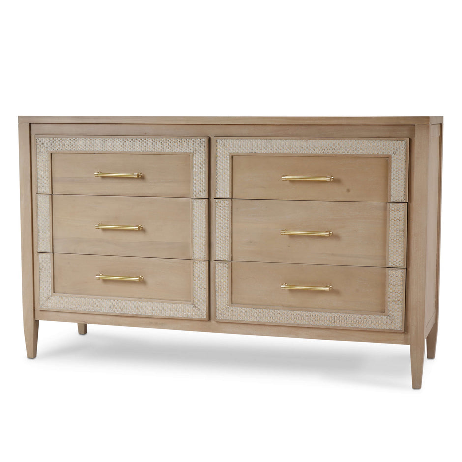 Belgravia 6 Drawer Dresser in Sandbar w/ White Inset Rattan