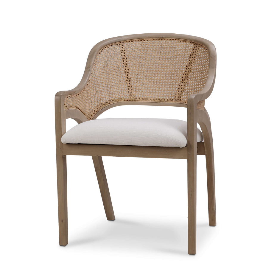Mayfair Chair in Sandbar w/ Arctic White Performance Fabric & Rattan Natural on Back