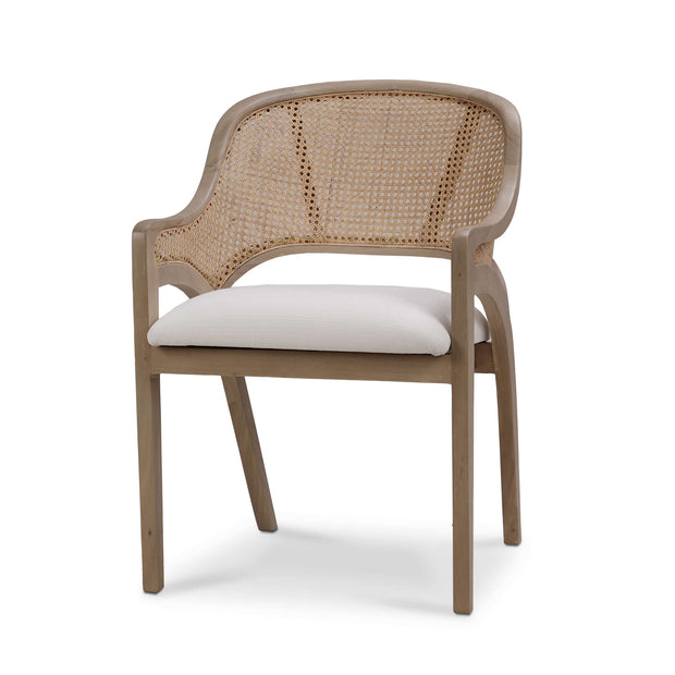 Mayfair Chair in Sandbar w/ Arctic White Performance Fabric & Rattan Natural on Back