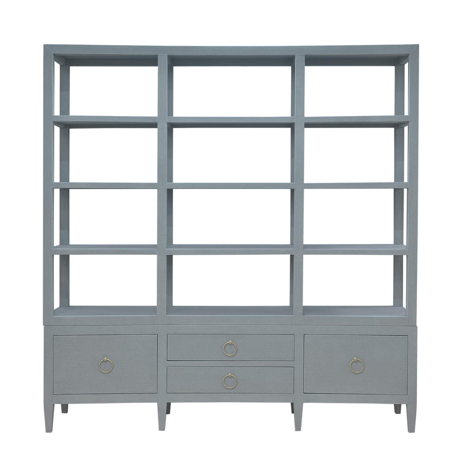 Westminster Large Linen Wrapped Concave Shelving Unit - Linen Pale Blue * lightly sanded to give a light weathered appearance.