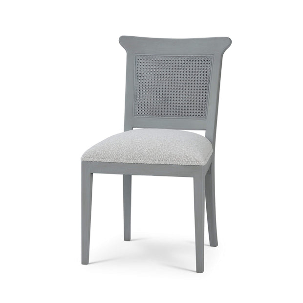 Gustavian Dining Chair w/ Rattan Back in Grey Charleston w/ Boucle Sand Performance Fabric