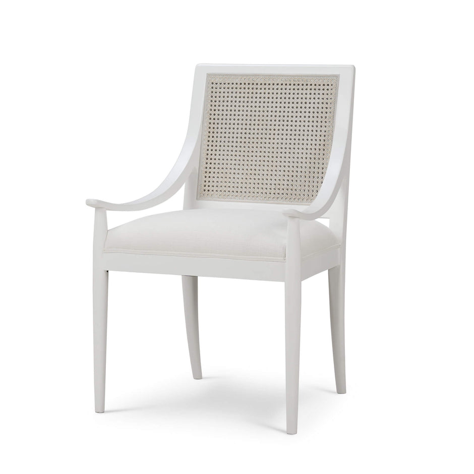 Oslo Dining Chair in True White w/ Arctic White Performance Fabric & White Rattan Back