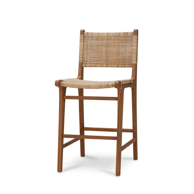 Logan Counter Stool w/ Rattan in Teak Natural Finish w/ Rattan Natural Seat & Back