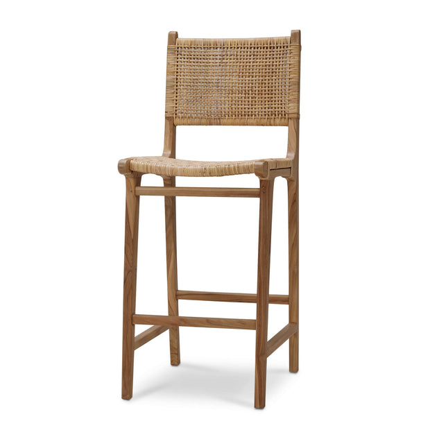 Logan Barstool w/ Rattan in Teak Natural Finish w/ Rattan Natural Seat & Back