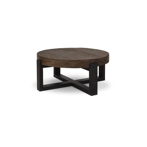 Tuscan Rustic Distressed Round Coffee Table w/ Metal - Teak
