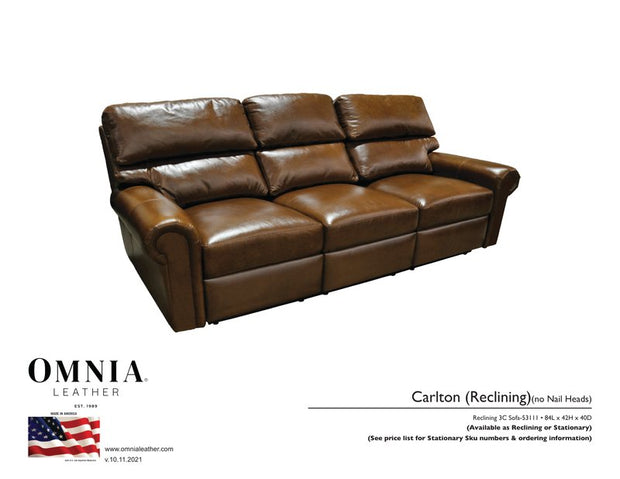 Carlton Recl Sofa Chair No Nail Heads - OMNIA Leather Furniture