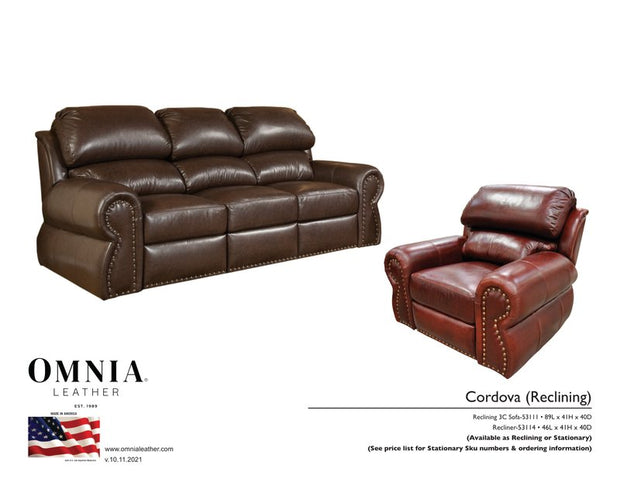 Cordova Recl Sofa Chair - OMNIA Leather Furniture